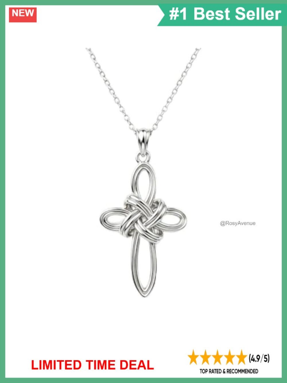 925 Sterling Silver Celtic Cross Knot Pendant Necklace 20 Inch